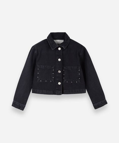 jaqueta infantil jeans com tachas preta