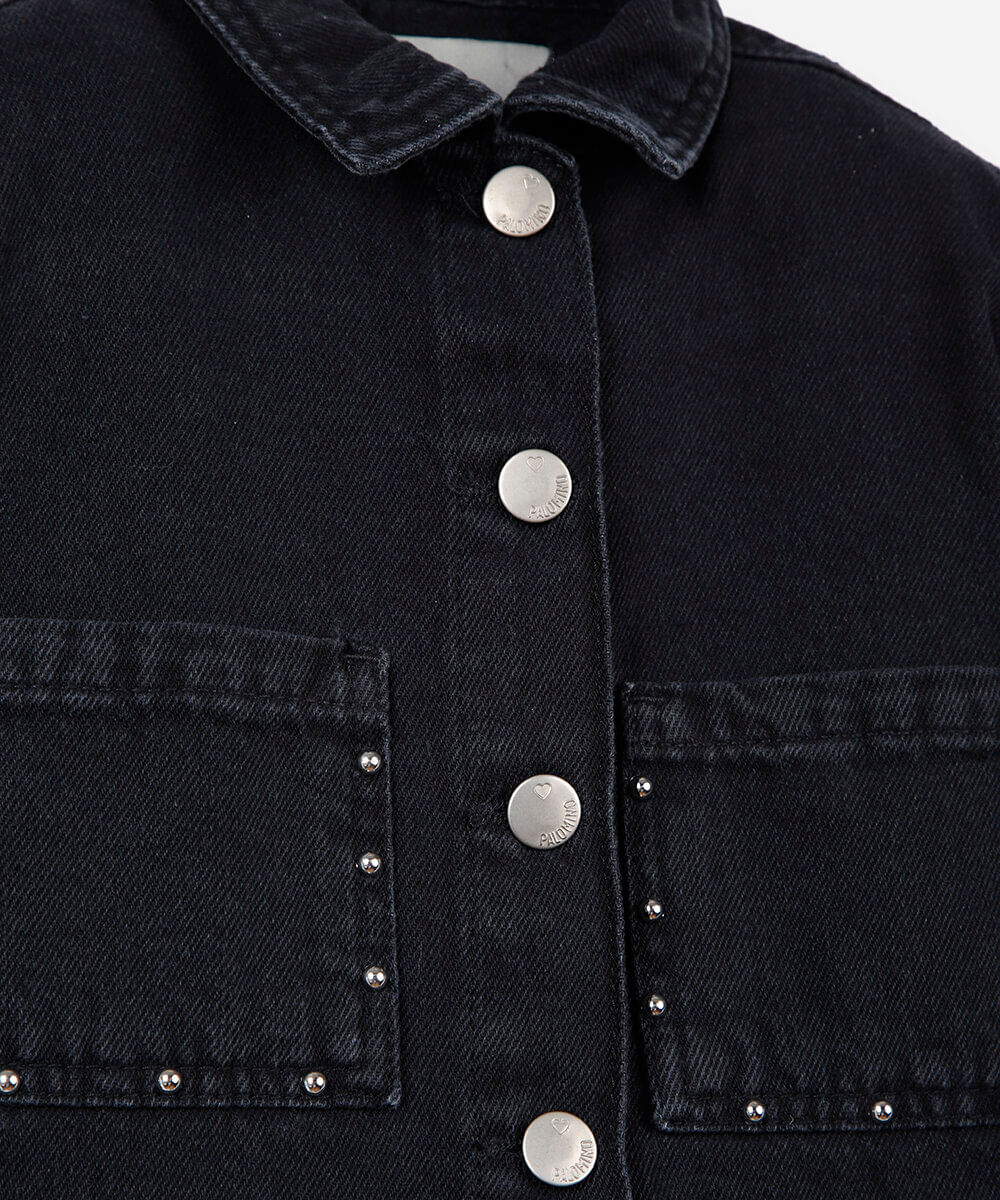 jaqueta infantil jeans com tachas preta