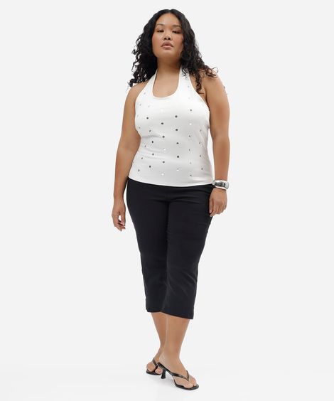 blusa frente única feminina com tachas mindset plus size off white