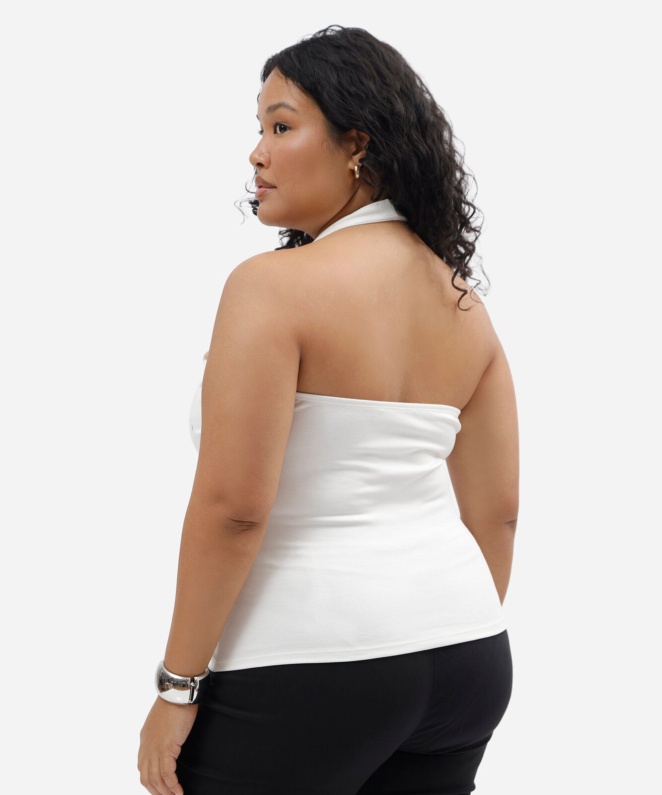 blusa frente única feminina com tachas mindset plus size off white