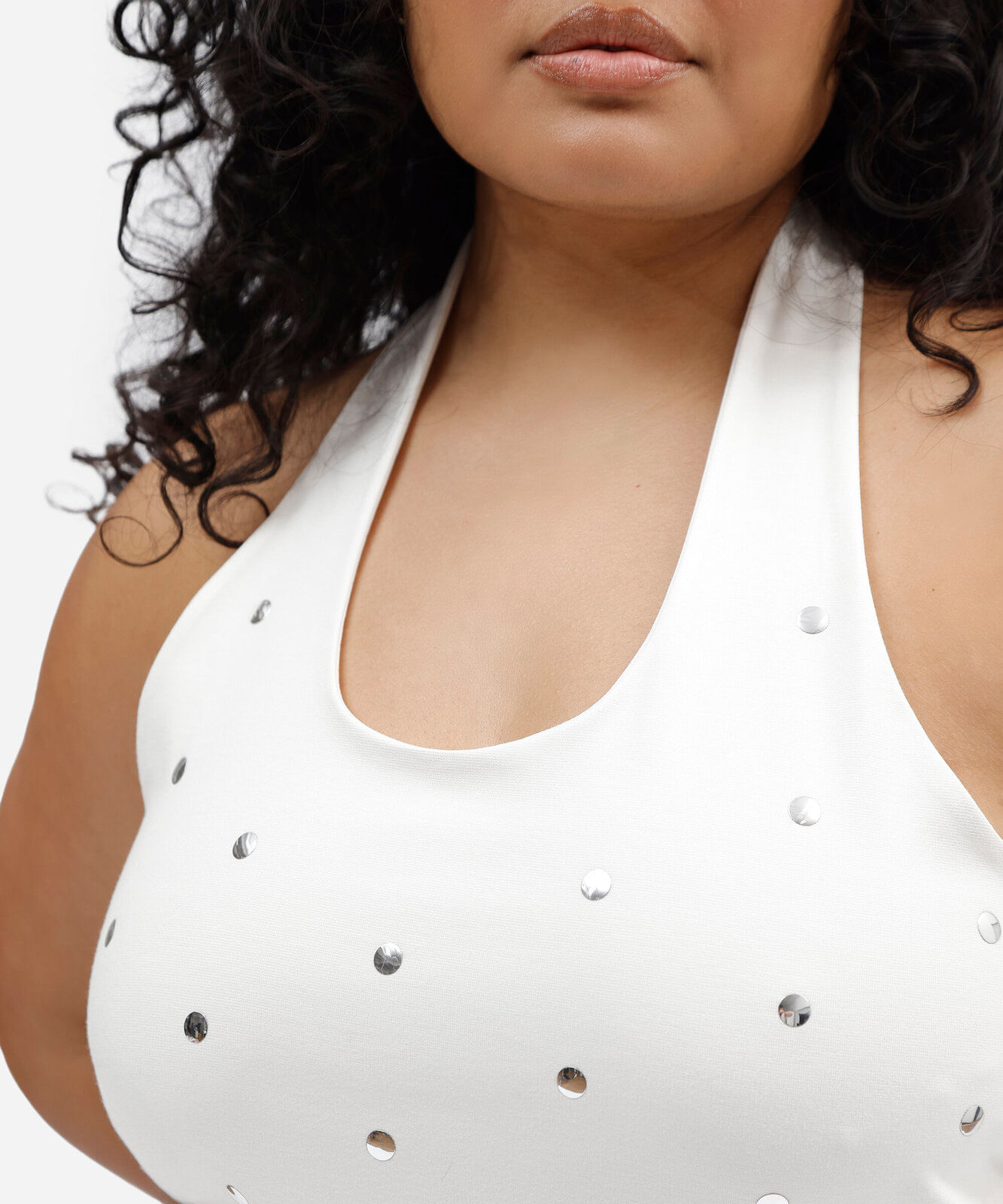 blusa frente única feminina com tachas mindset plus size off white