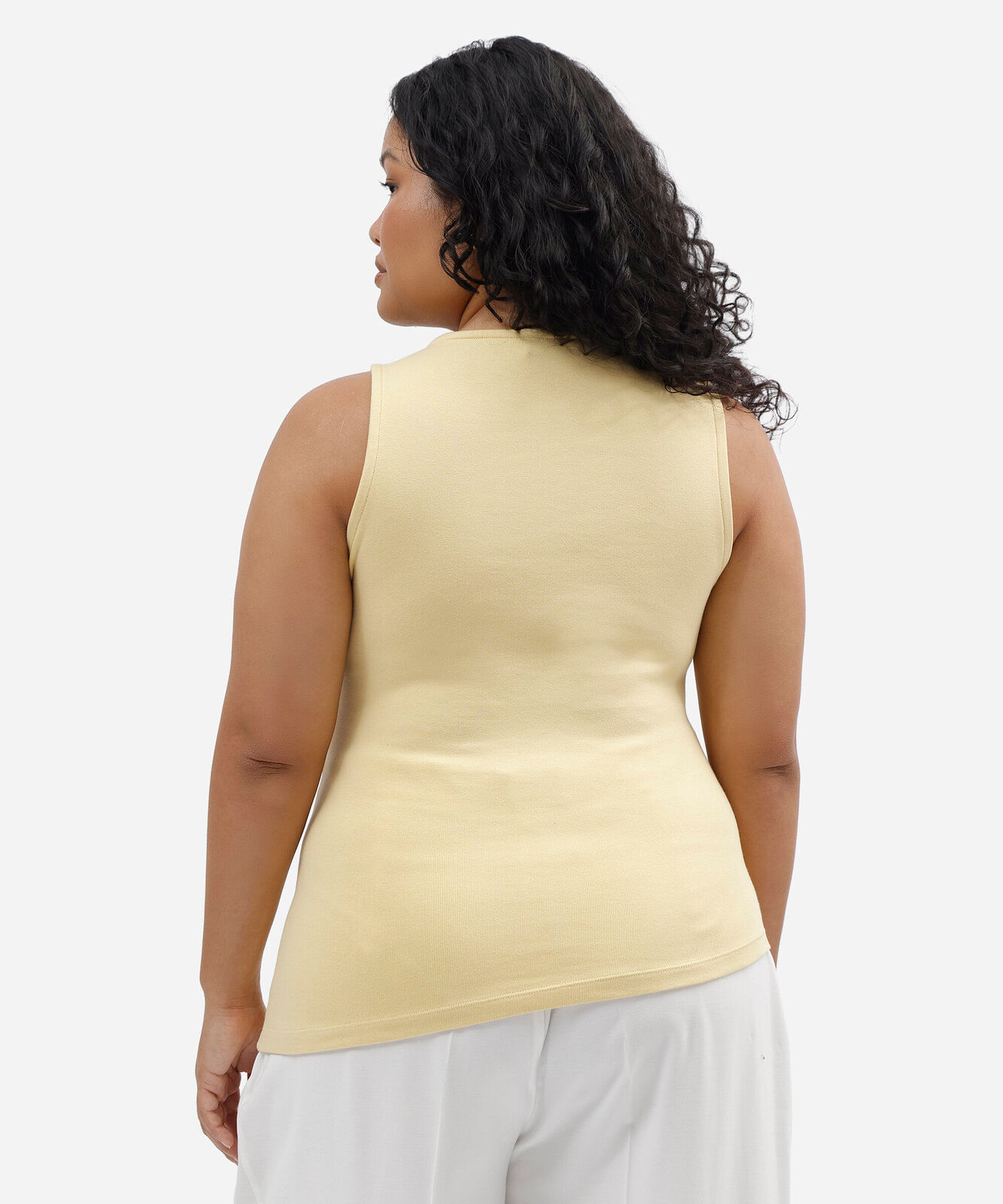 regata assimétrica feminina de algodão com pregas plus size amarela