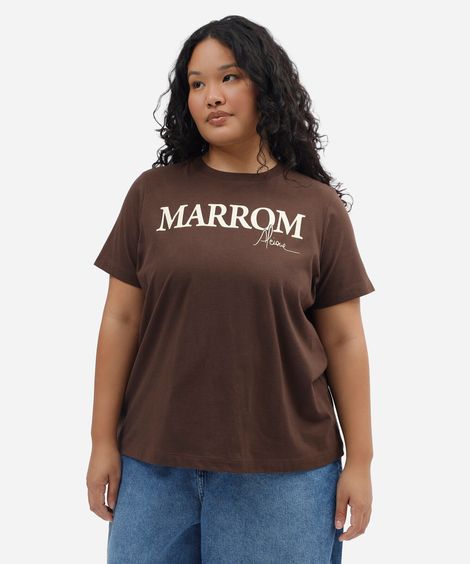 camiseta feminina de algodão manga curta alcione plus size marrom