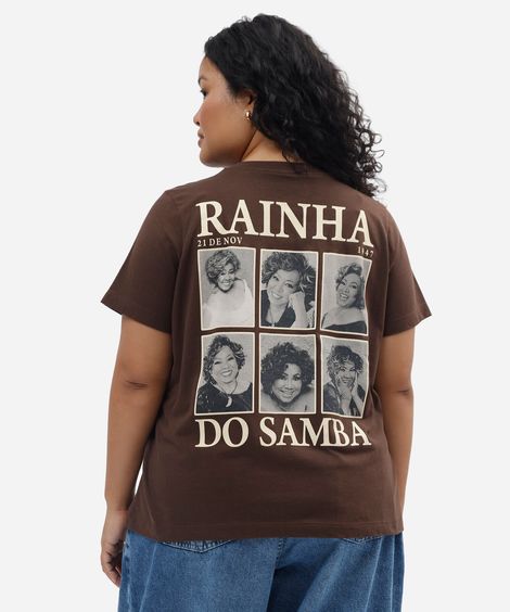 camiseta feminina de algodão manga curta alcione plus size marrom
