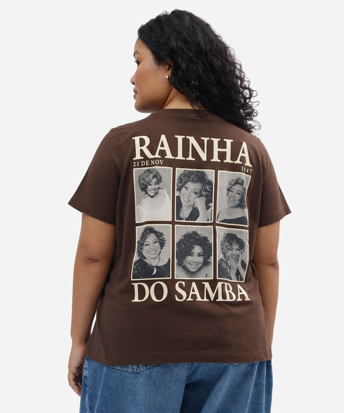 camiseta feminina de algodão manga curta alcione plus size marrom