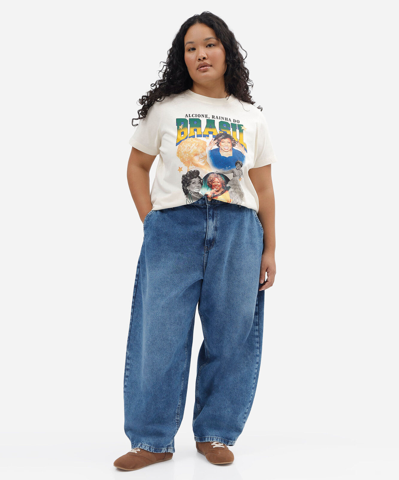 camiseta feminina de algodão manga curta alcione plus size off white