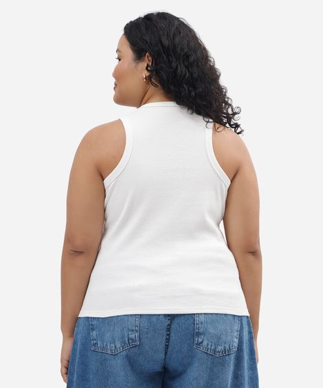 regata feminina de algodão com bordado brasil plus size off white