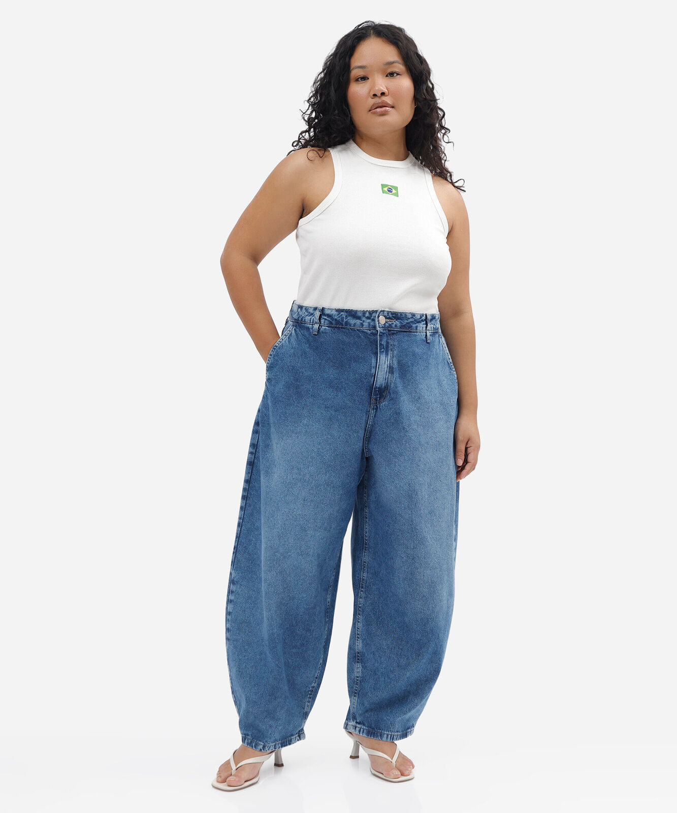 regata feminina de algodão com bordado brasil plus size off white
