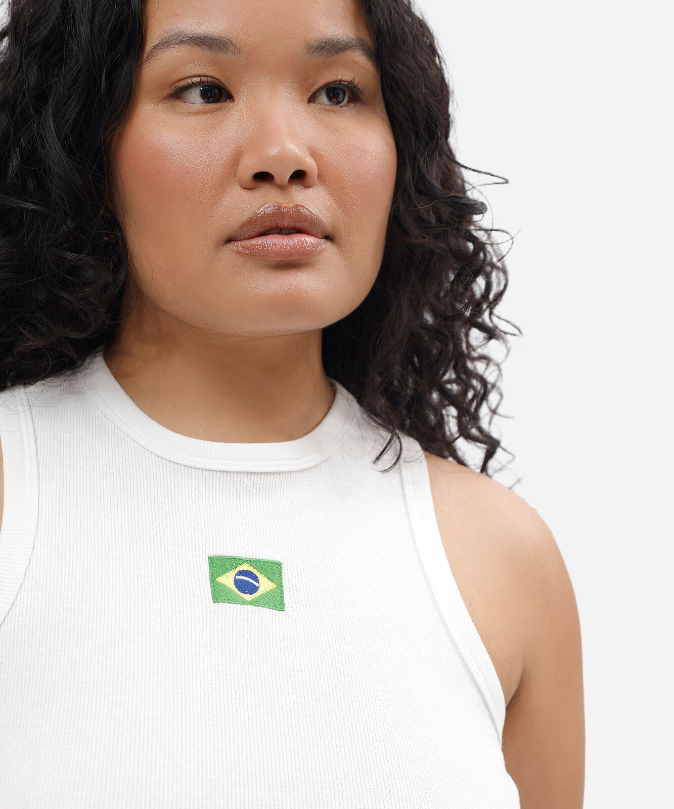 regata feminina de algodão com bordado brasil plus size off white