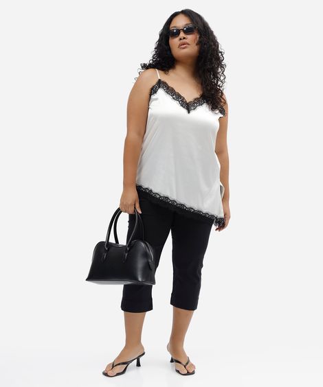 calça capri feminina com viscose plus size preta