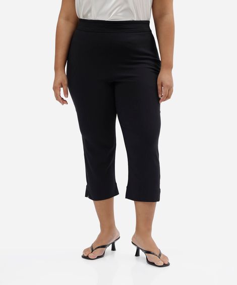 calça capri feminina com viscose plus size preta