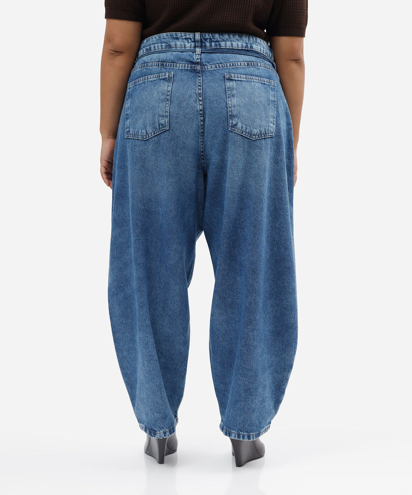 calça barrel feminina jeans com cordão plus size azul