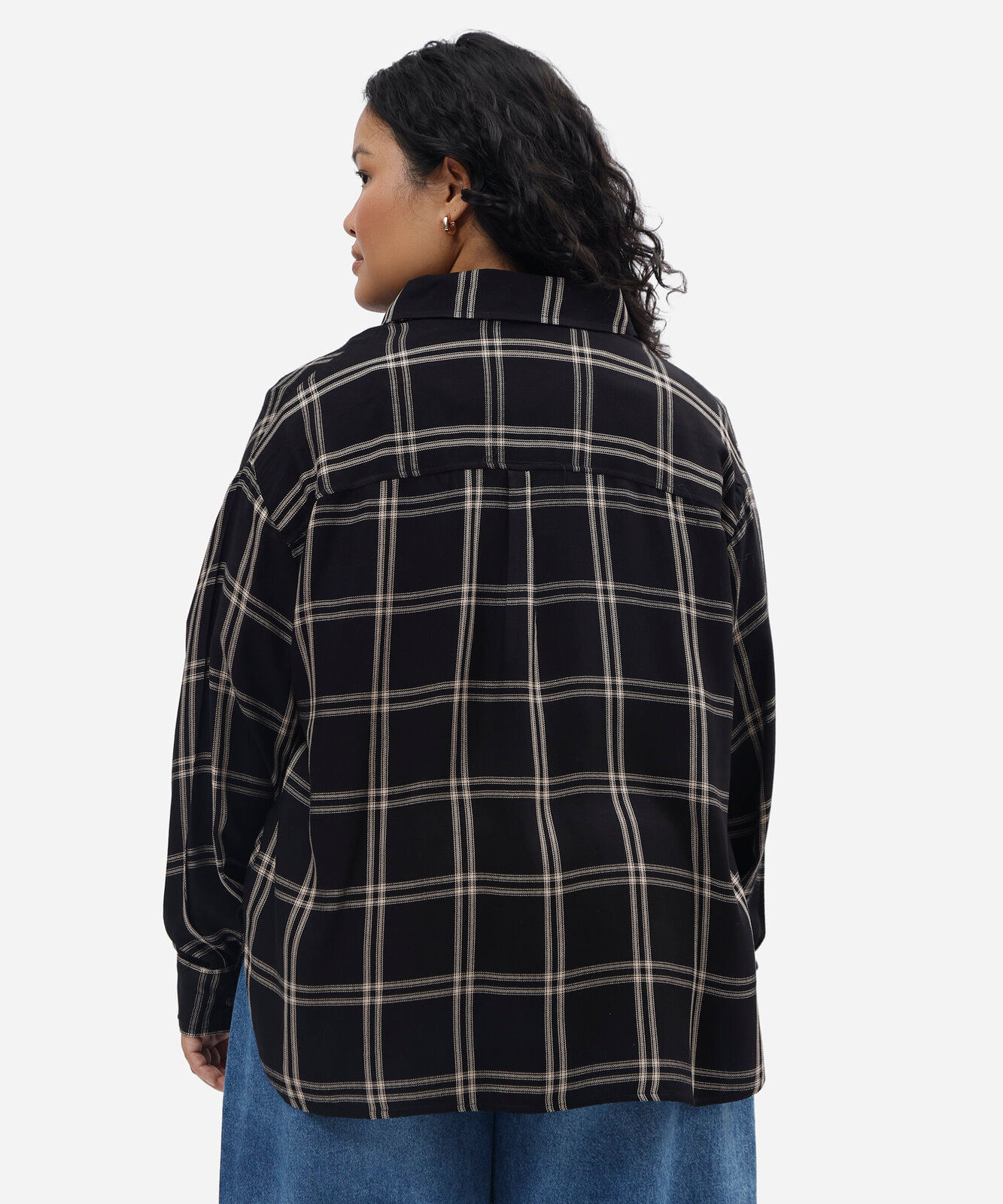 camisa feminina de viscose manga longa xadrez plus size preta