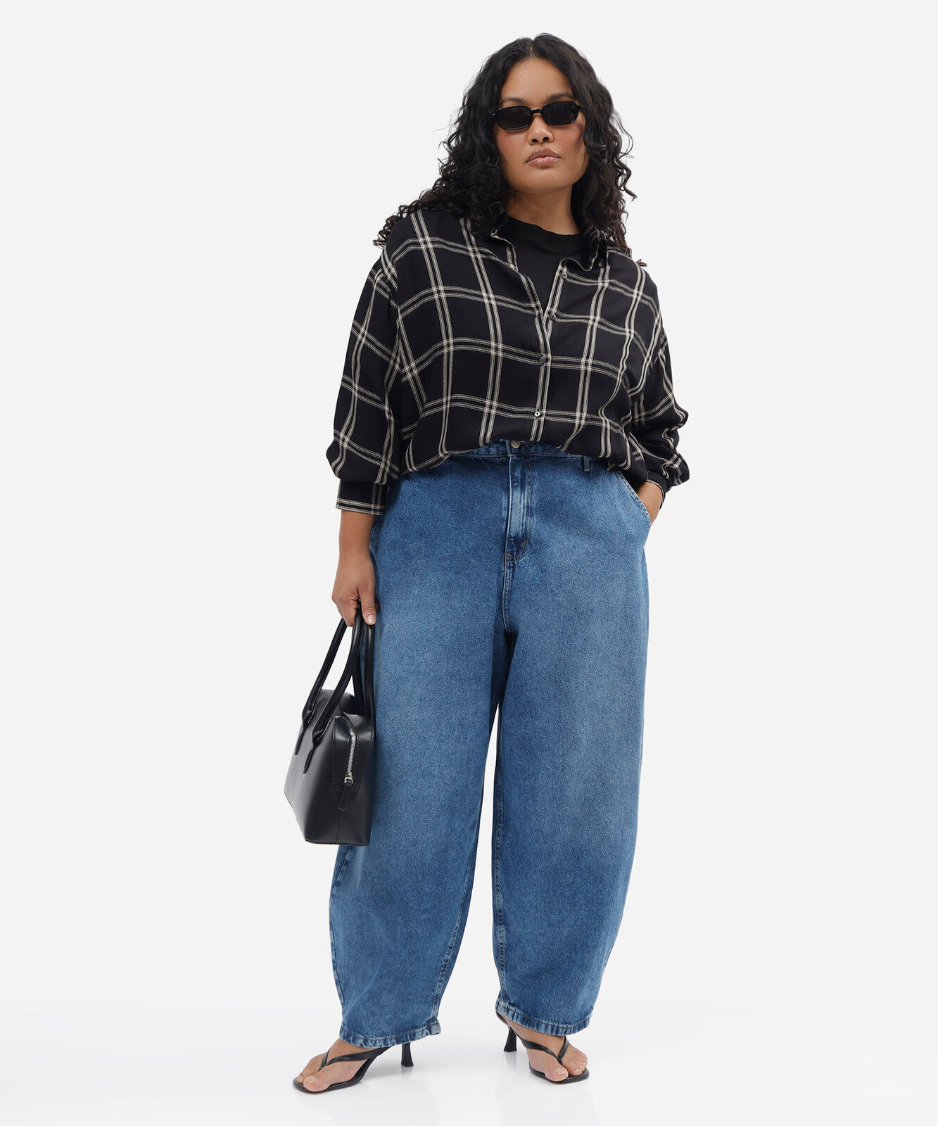 camisa feminina de viscose manga longa xadrez plus size preta