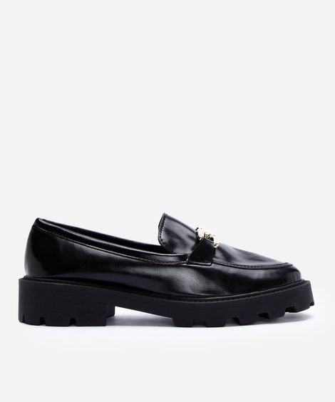mocassim flatform tratorado com fivela preto