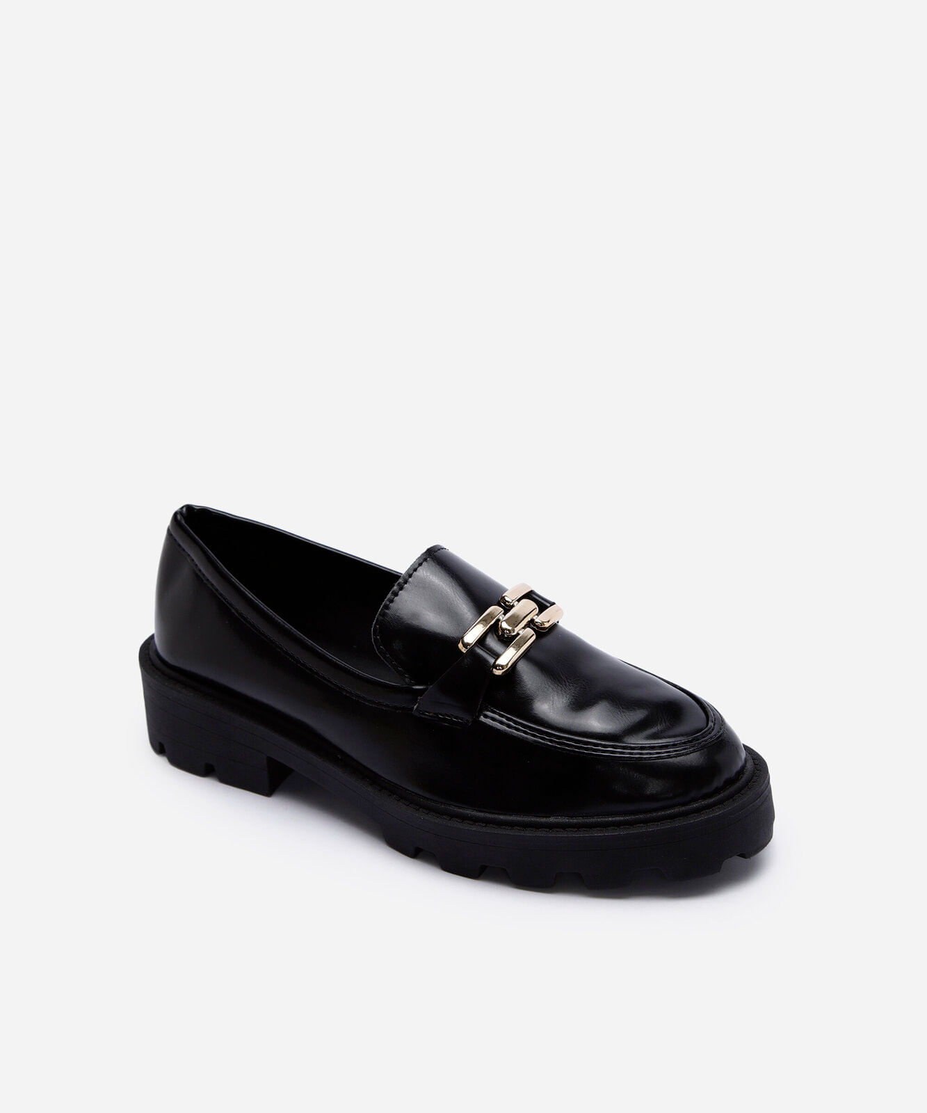 mocassim flatform tratorado com fivela preto