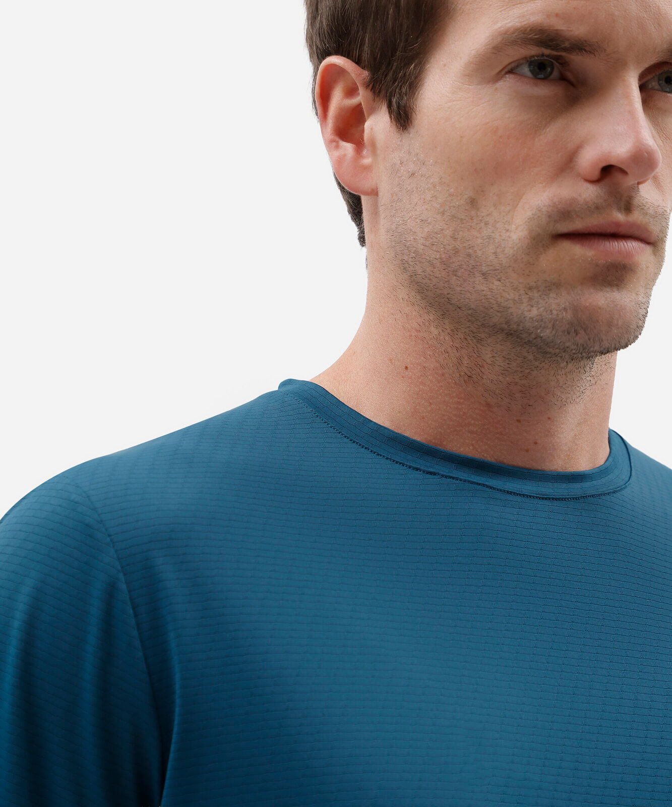 camiseta esportiva masculina manga curta texturizada azul
