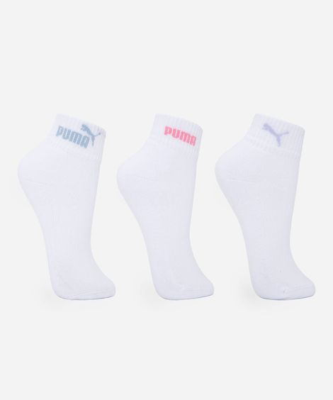 kit de 3 meias cano médio feminino puma branca