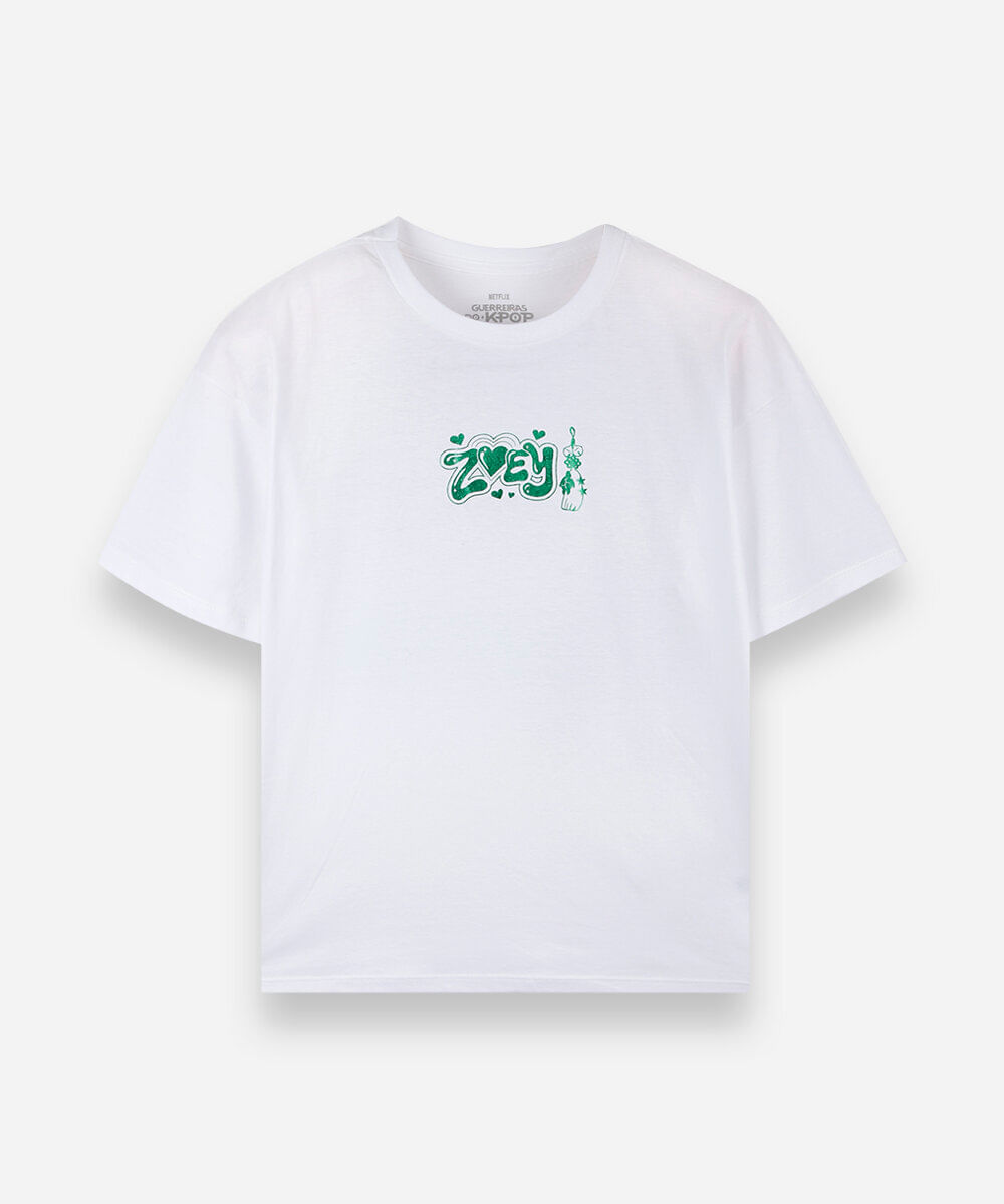 camiseta oversized juvenil de algodão manga curta guerreiras do kpop off white