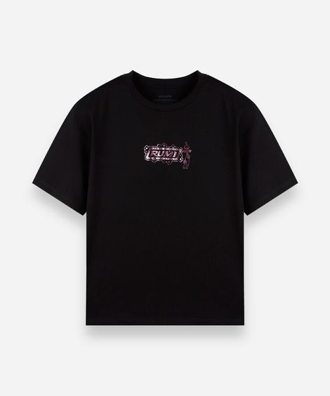 camiseta oversized juvenil de algodão manga curta guerreiras do kpop preta