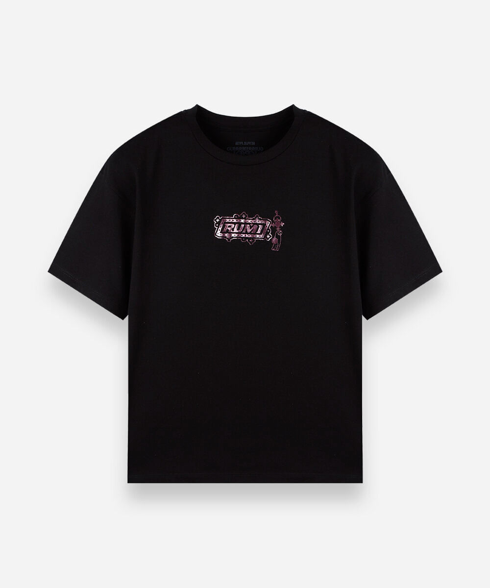 camiseta oversized juvenil de algodão manga curta guerreiras do kpop preta