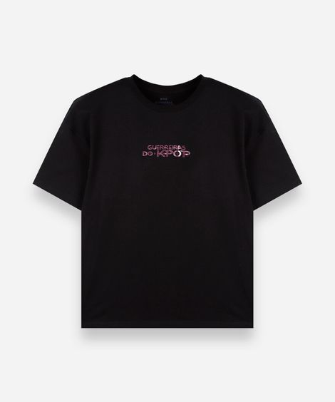 camiseta oversized juvenil de algodão manga curta guerreiras do kpop preta