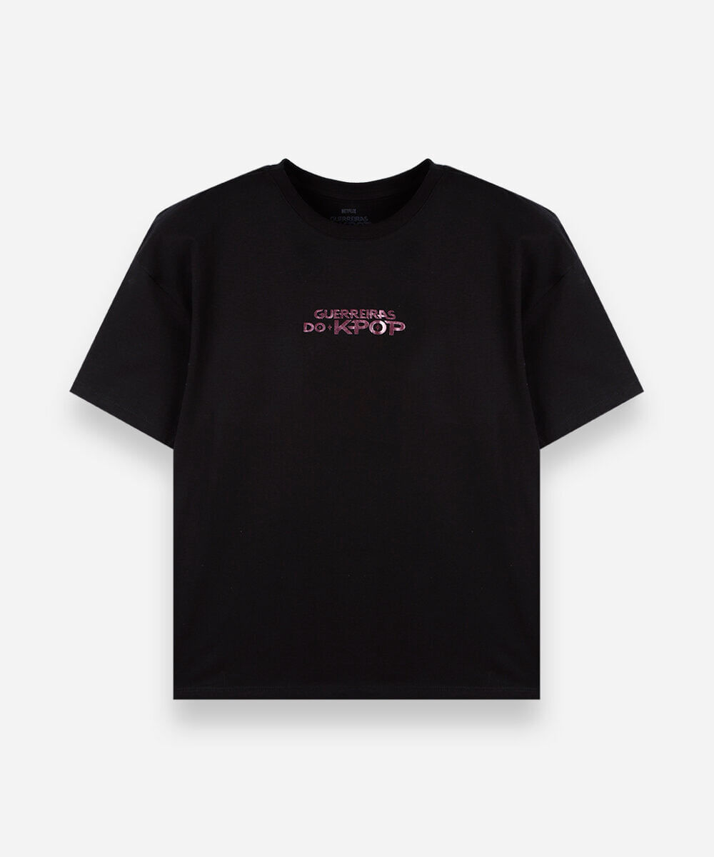 camiseta oversized juvenil de algodão manga curta guerreiras do kpop preta