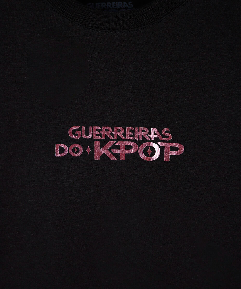camiseta oversized juvenil de algodão manga curta guerreiras do kpop preta