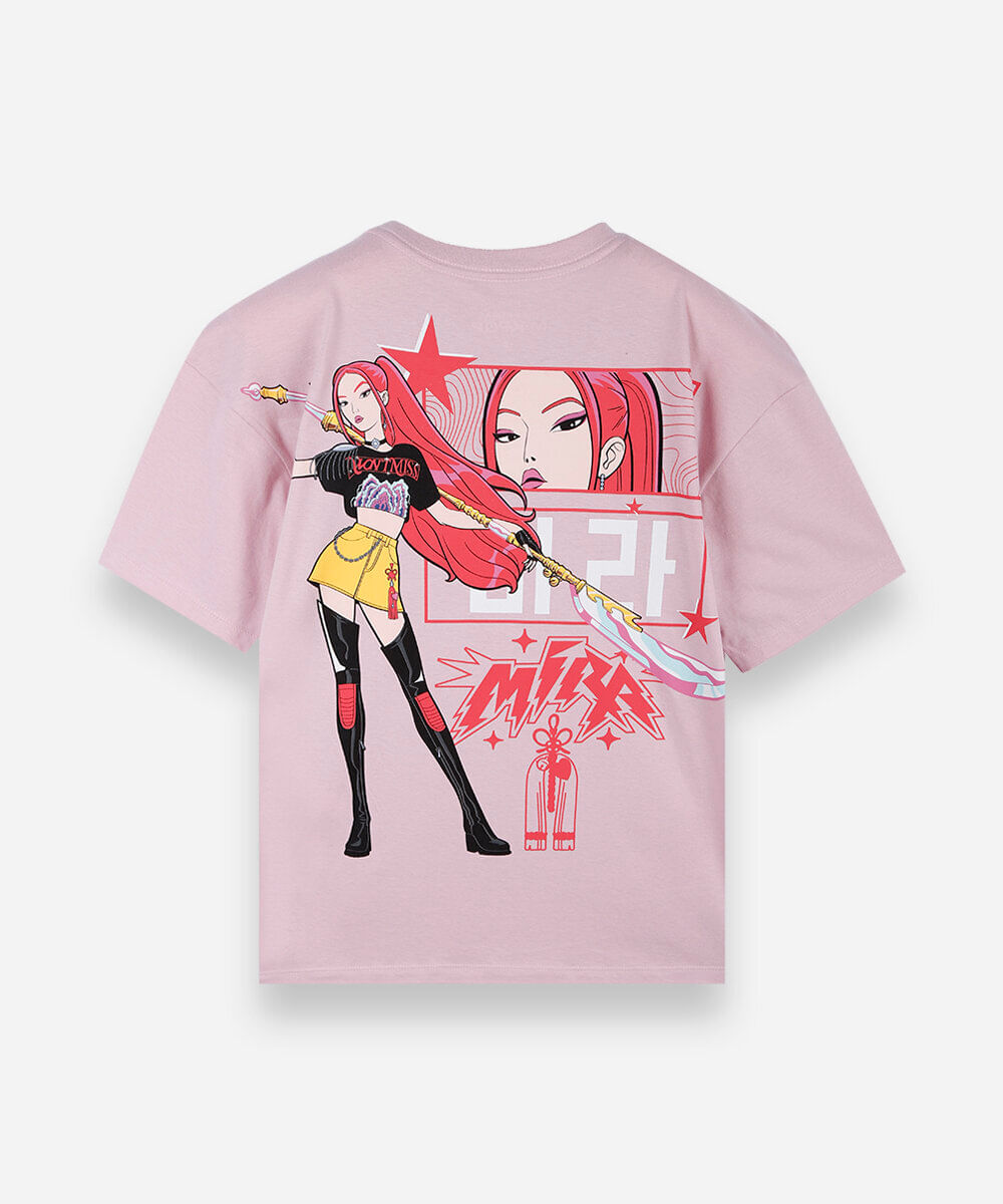 camiseta oversized juvenil de algodão manga curta guerreiras do kpop tosa
