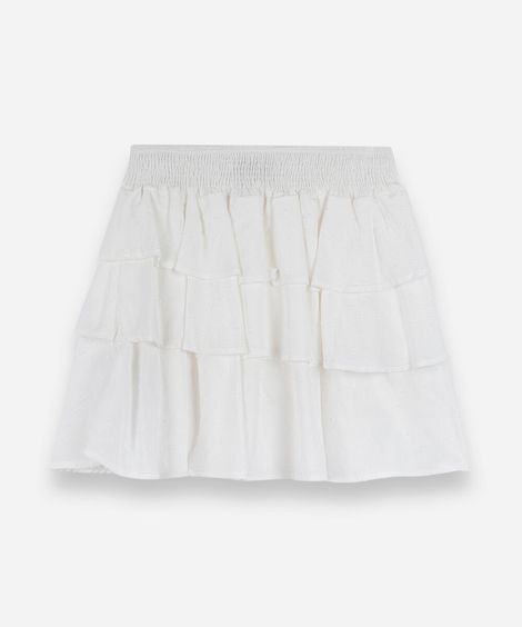 saia curta juvenil de viscose com babados texturizada off white