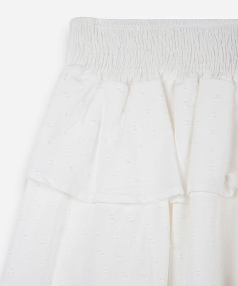 saia curta juvenil de viscose com babados texturizada off white