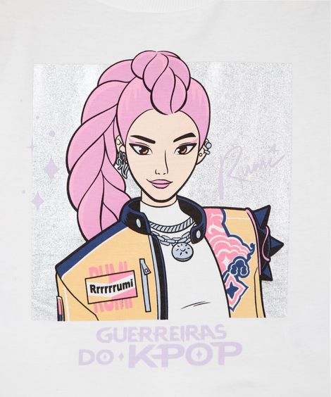 camiseta infantil de algodão com tule manga longa guerreiras do kpop off white