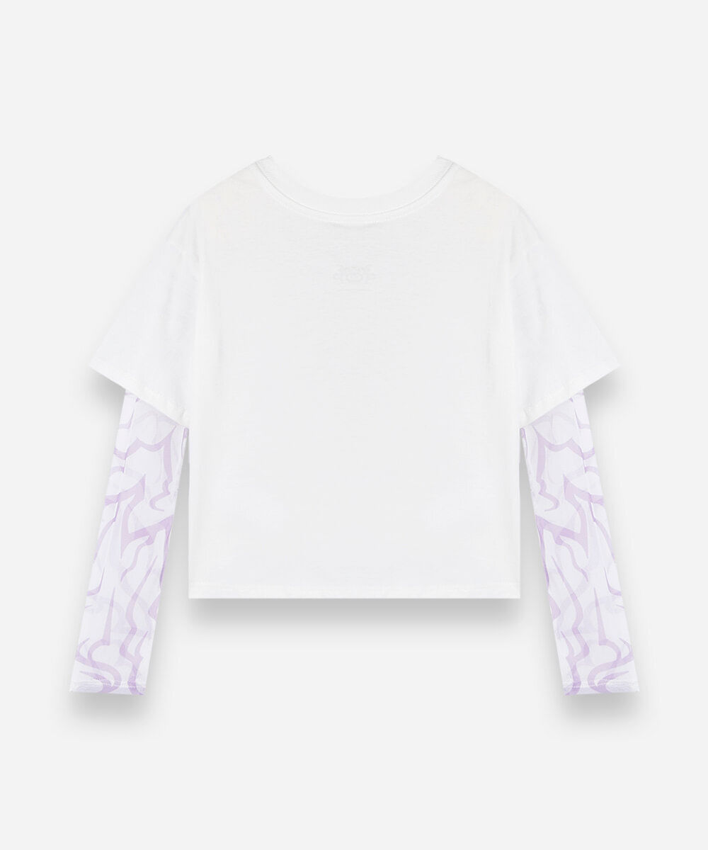 camiseta infantil de algodão com tule manga longa guerreiras do kpop off white