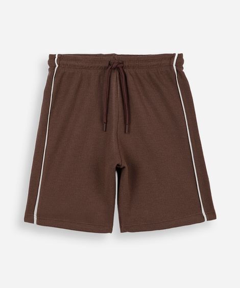 bermuda infantil de moletom com nervuras marrom