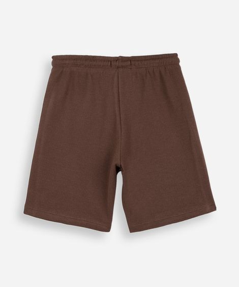 bermuda infantil de moletom com nervuras marrom