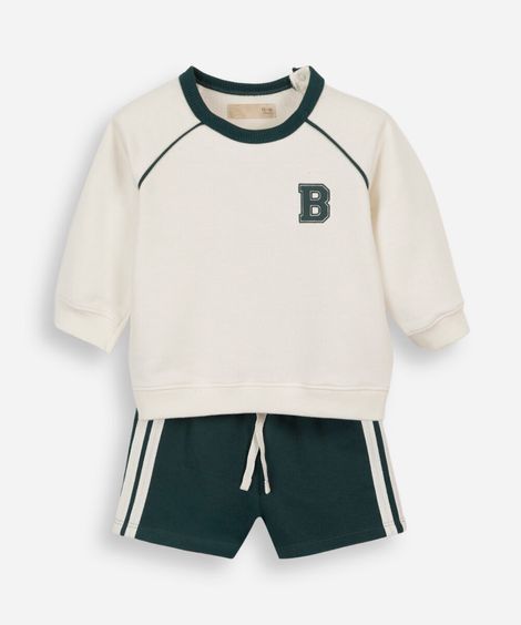 conjunto infantil curto de moletom listrado verde