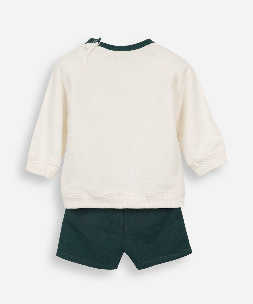 conjunto infantil curto de moletom listrado verde
