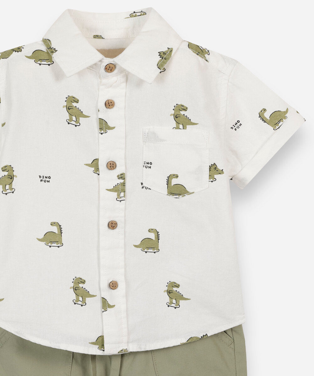 conjunto curto infantil de algodão dino off white