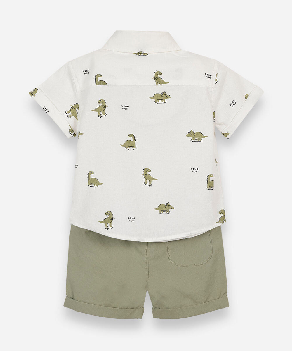 conjunto curto infantil de algodão dino off white