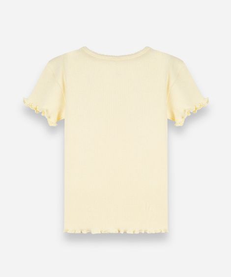 blusa infantil de algodão manga curta com bordado amarela