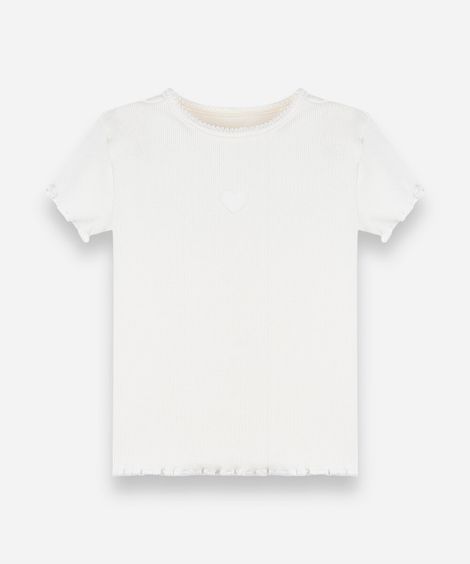 blusa infantil de algodão manga curta com bordado off white