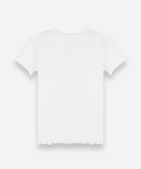 blusa infantil de algodão manga curta com bordado off white