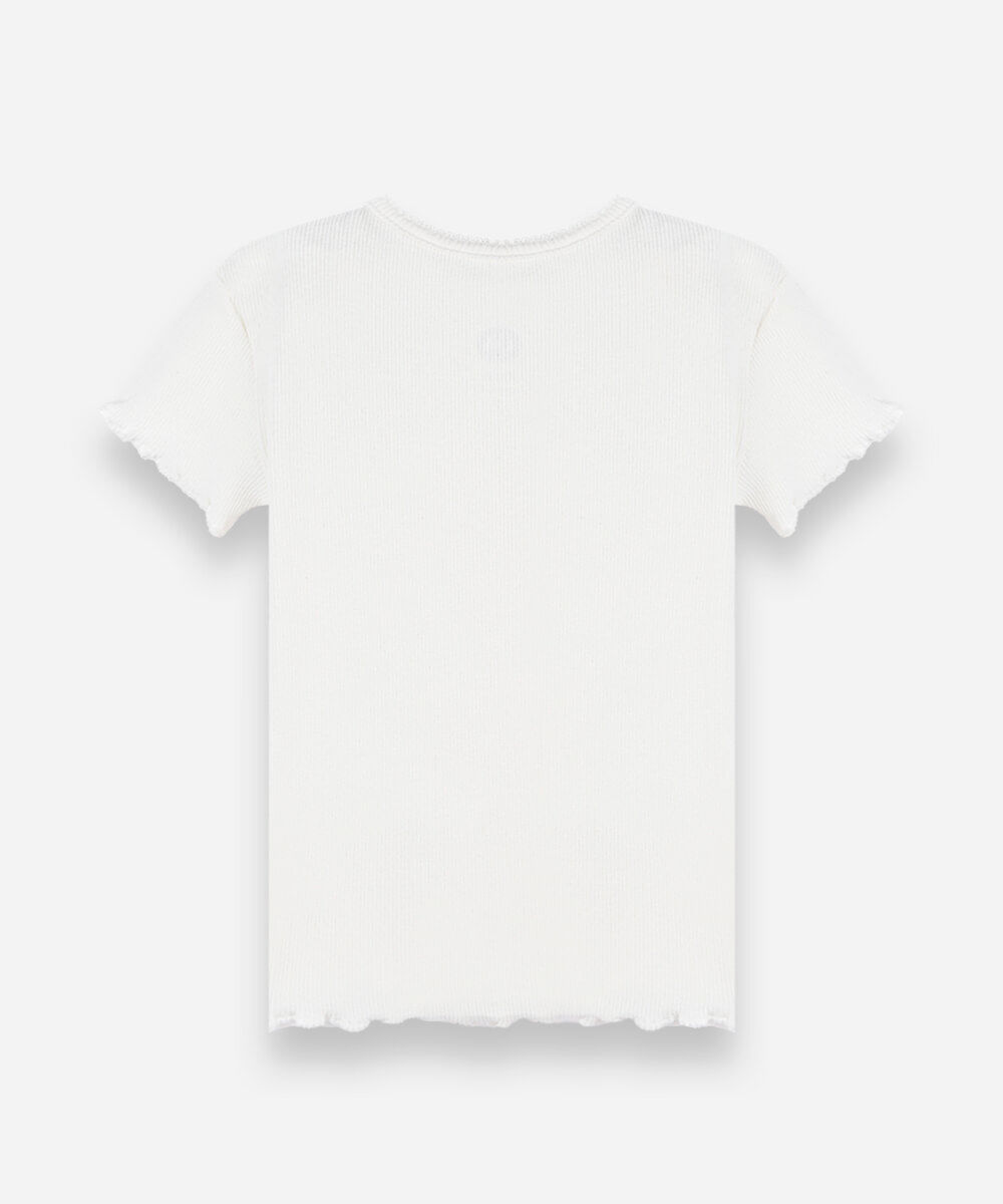 blusa infantil de algodão manga curta com bordado off white