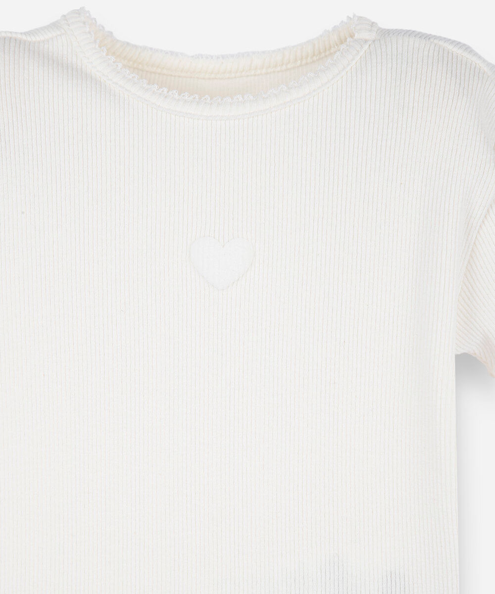 blusa infantil de algodão manga curta com bordado off white