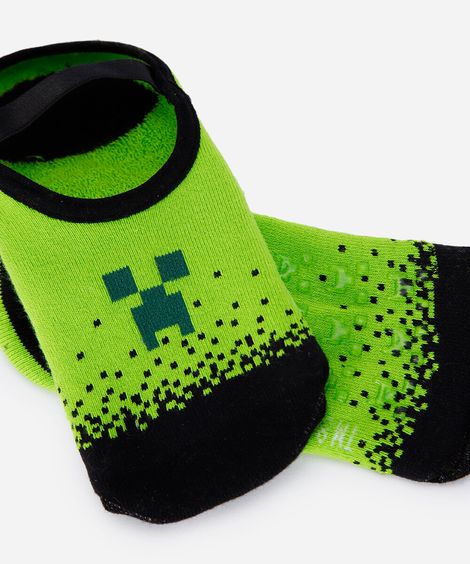 meia infantil sapatilha de algodão da minecraft verde