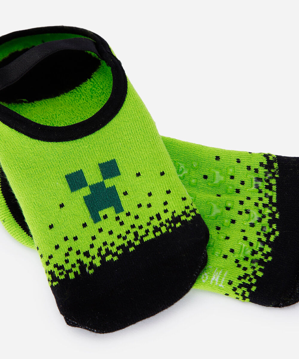 meia infantil sapatilha de algodão da minecraft verde