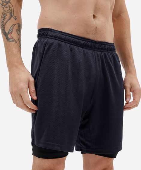 bermuda esportiva masculina 2 em 1 em malha azul