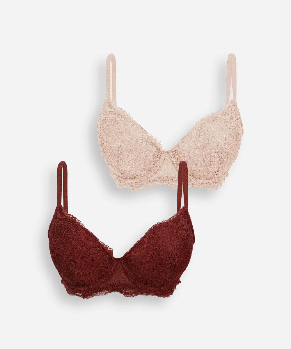 kit de 2 sutiãs base feminino de renda floral colorido