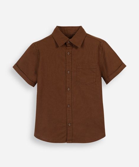camisa de algodão infantil manga curta com bolso marrom