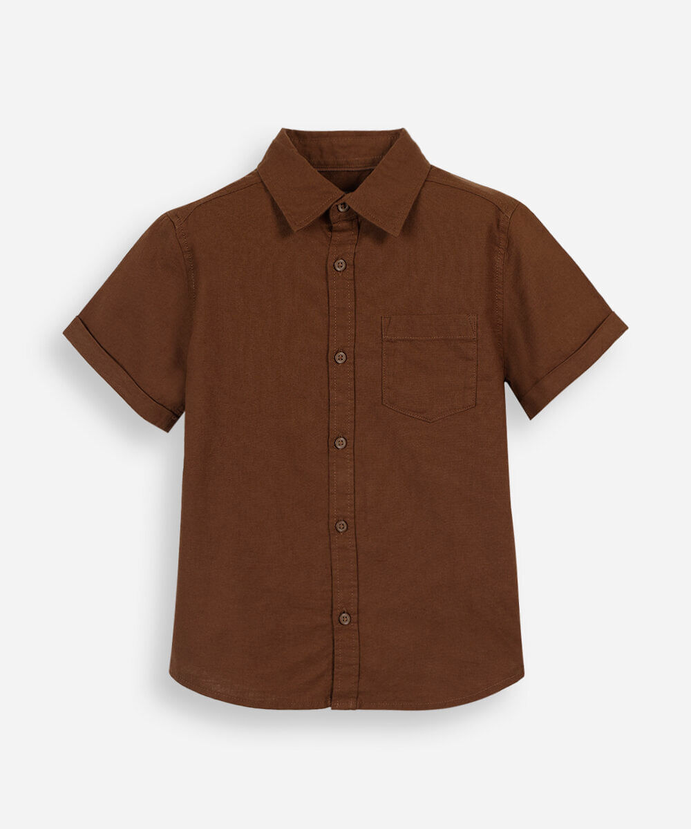 camisa de algodão infantil manga curta com bolso marrom